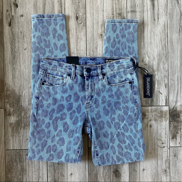 BLANK NYC The Bond Mid-Rise Skinny Ankle Leopard Animal Print Jeans Blue NWT 25 - Picture 3 of 14